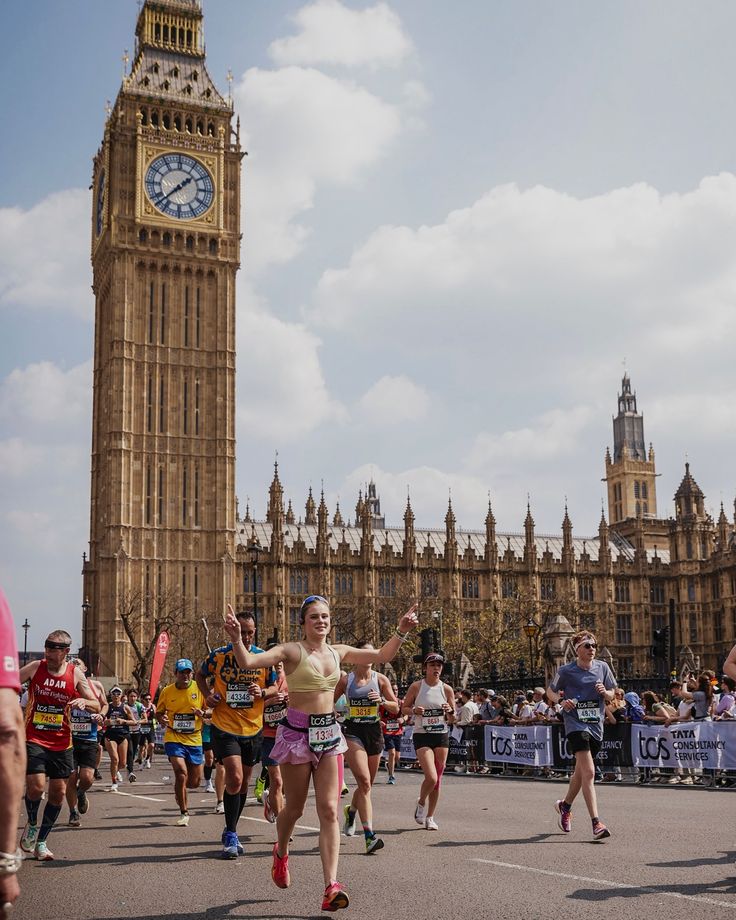 London Marathon runners passing Big Ben